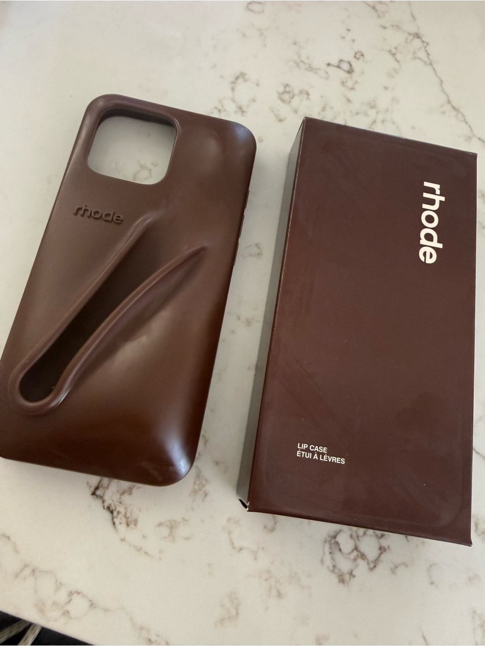RHODE Brown Lip Case Phone Case with Built-In Grip and Sugar Cookie gloss